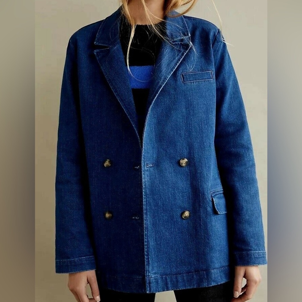 NWT Pilcro and the Letterpress by Anthropologie Blue Double-Breasted 
Jacket - S
